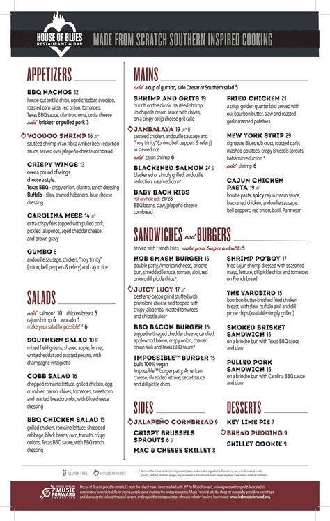 House of Blues myrtle beach menu